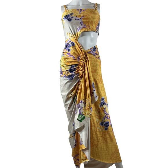 Agua Bendita x Revolve 'Siena' Yellow Polyester Midi Dress Size M - Picture 2 of 4